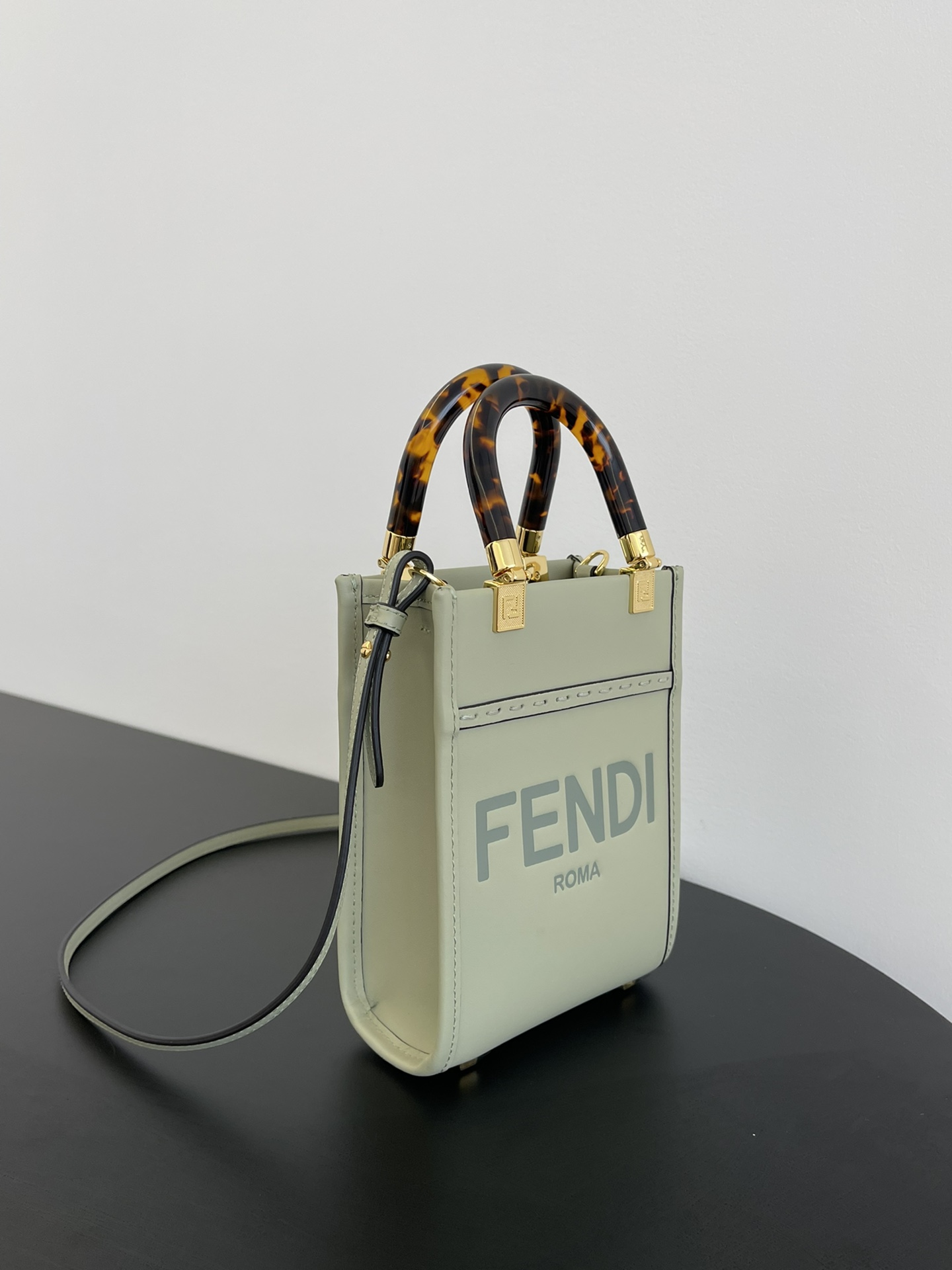 Fendi Mini Sunshine Shopper Light Grey Leather Bag